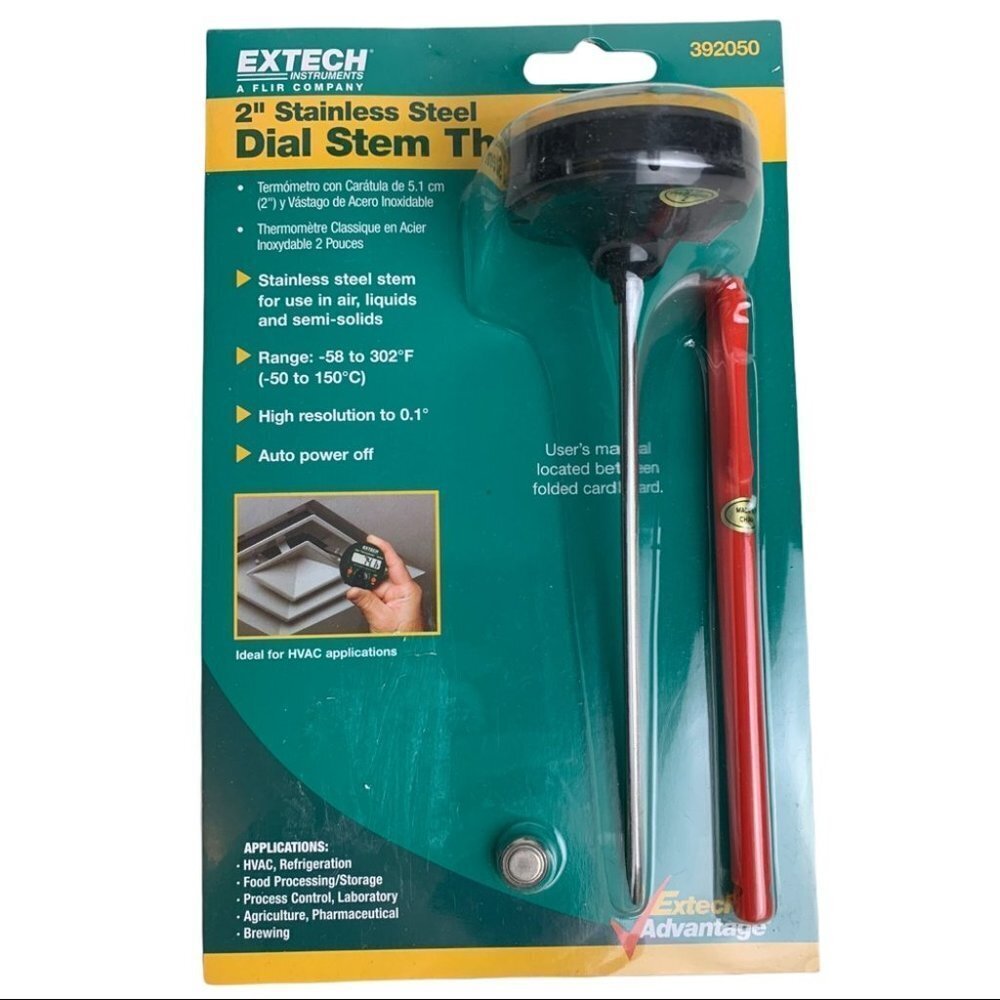 Extech 2" Stainless Steal Dial Stem Thermometer,  -58 to 302°F NEW IN PACKAGING